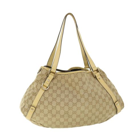 Gucci Gucci Gg Canvas Tote Bag Leather Beige 130736 002122 